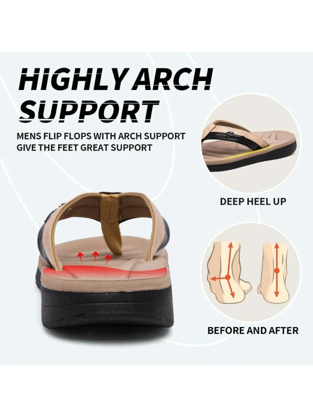Men's Khaki Polyurethane Flip Flops Comfortable Outdoor Thong Sandals Casual